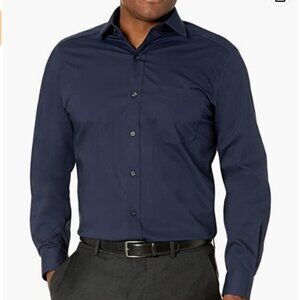 Buttoned Down Men's Tailored Fit Stretch Poplin Dress Shirt, Navy Neck 15